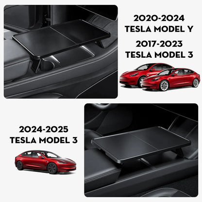 Folding Center Console Table for Tesla Model Y Juniper & Model 3 Highland – ABS Portable Food & Work Tray, Space-Saving Design