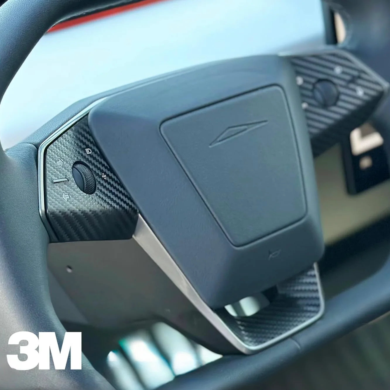 Tesla Cybertruck Steering Wheel Bezel Wrap Kit (3-Piece) – Carbon Fiber Style Vinyl / Gloss PPF Options | Precision Laser-Cut Interior Trim Overlay
