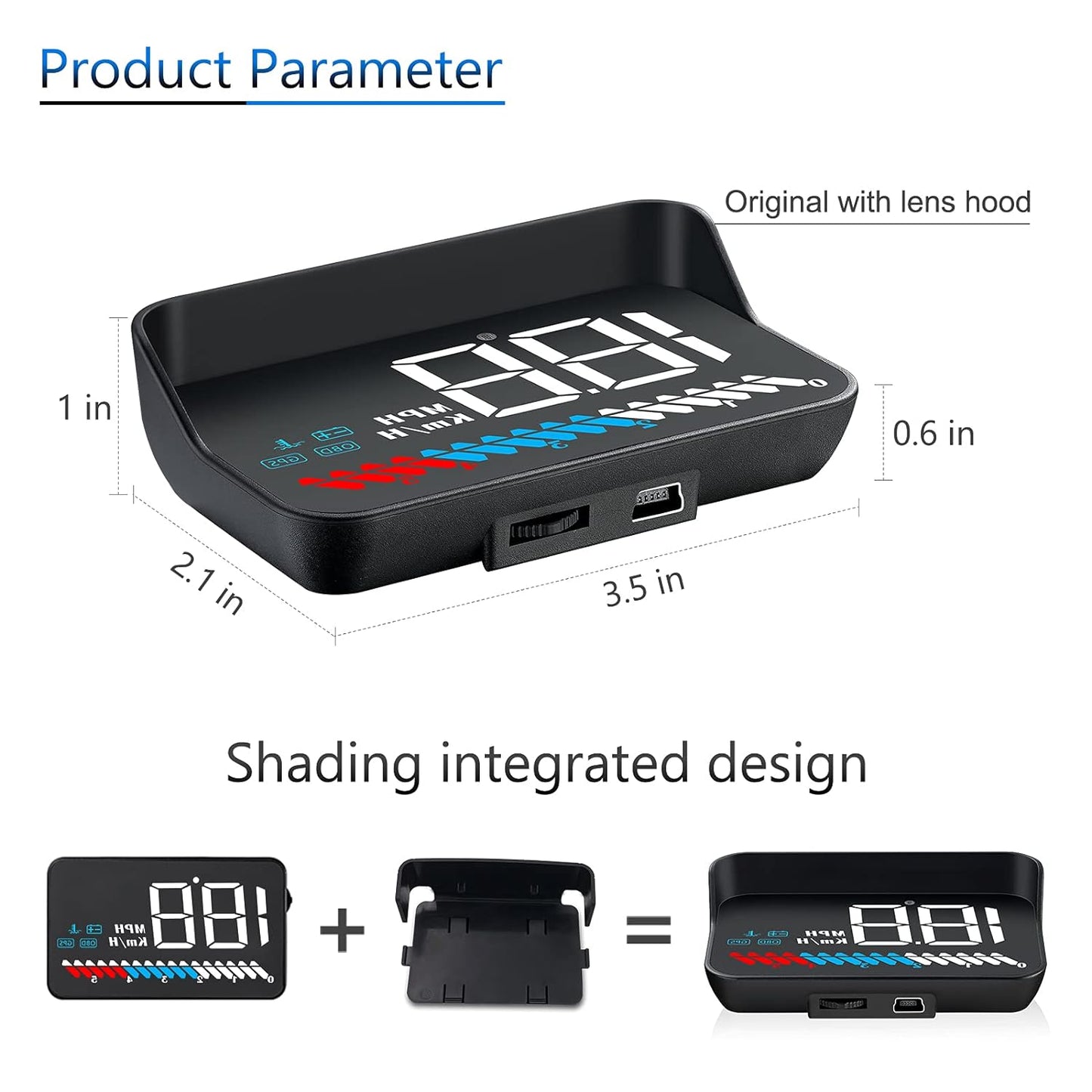 Car HUD Head Up Display M7, OBD/GPS Smart Gauge, Driving Speed, Engine RPM, Voltage, Water Temperature, Etc.., Works Great for All Cars