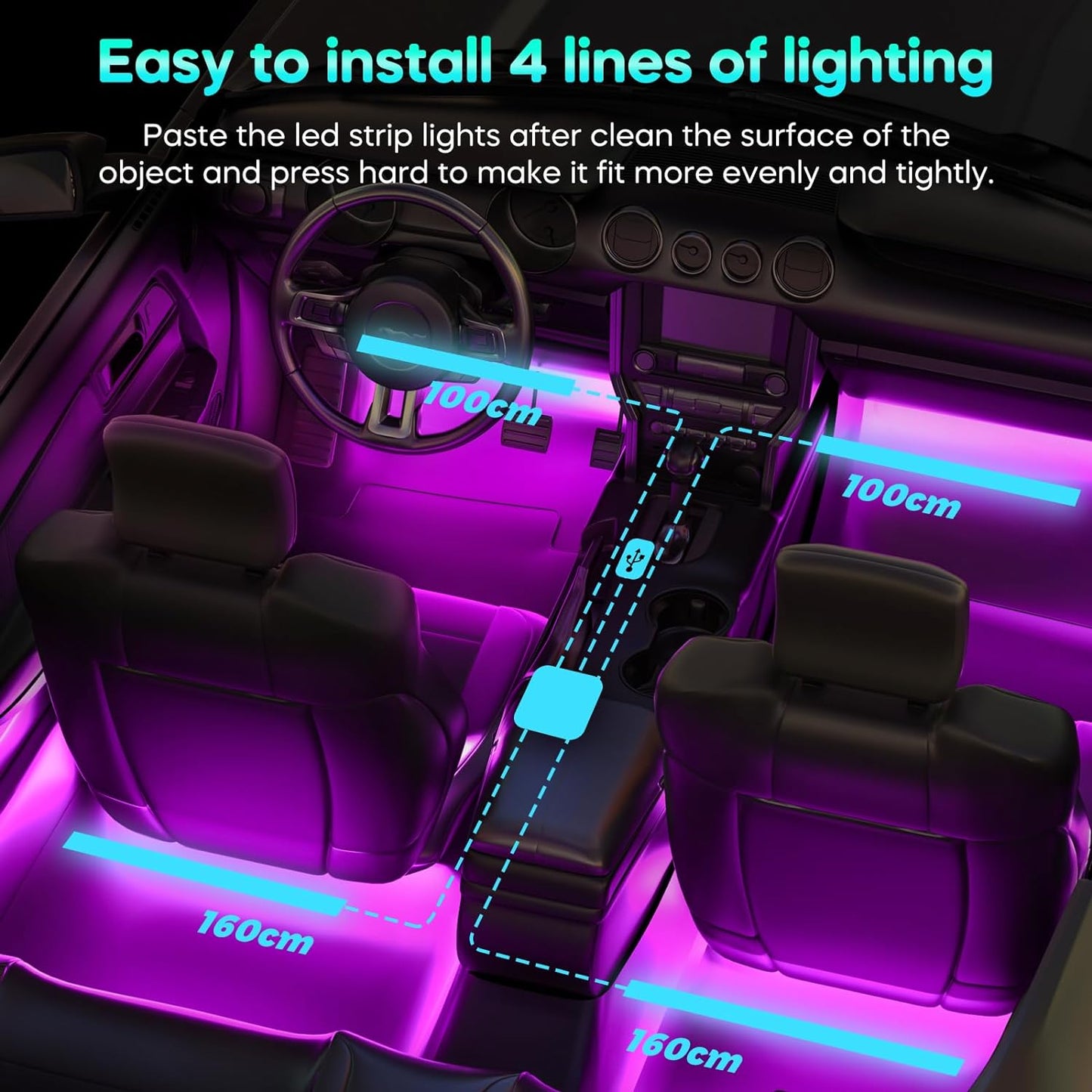 Car Accessories for Women: Interior Car Lights Winzwon Car Led Lights, Gifts for Men, APP Control Inside Car Decor with USB Port, Music Sync Color Change Lights for Jeep Truck, 12V