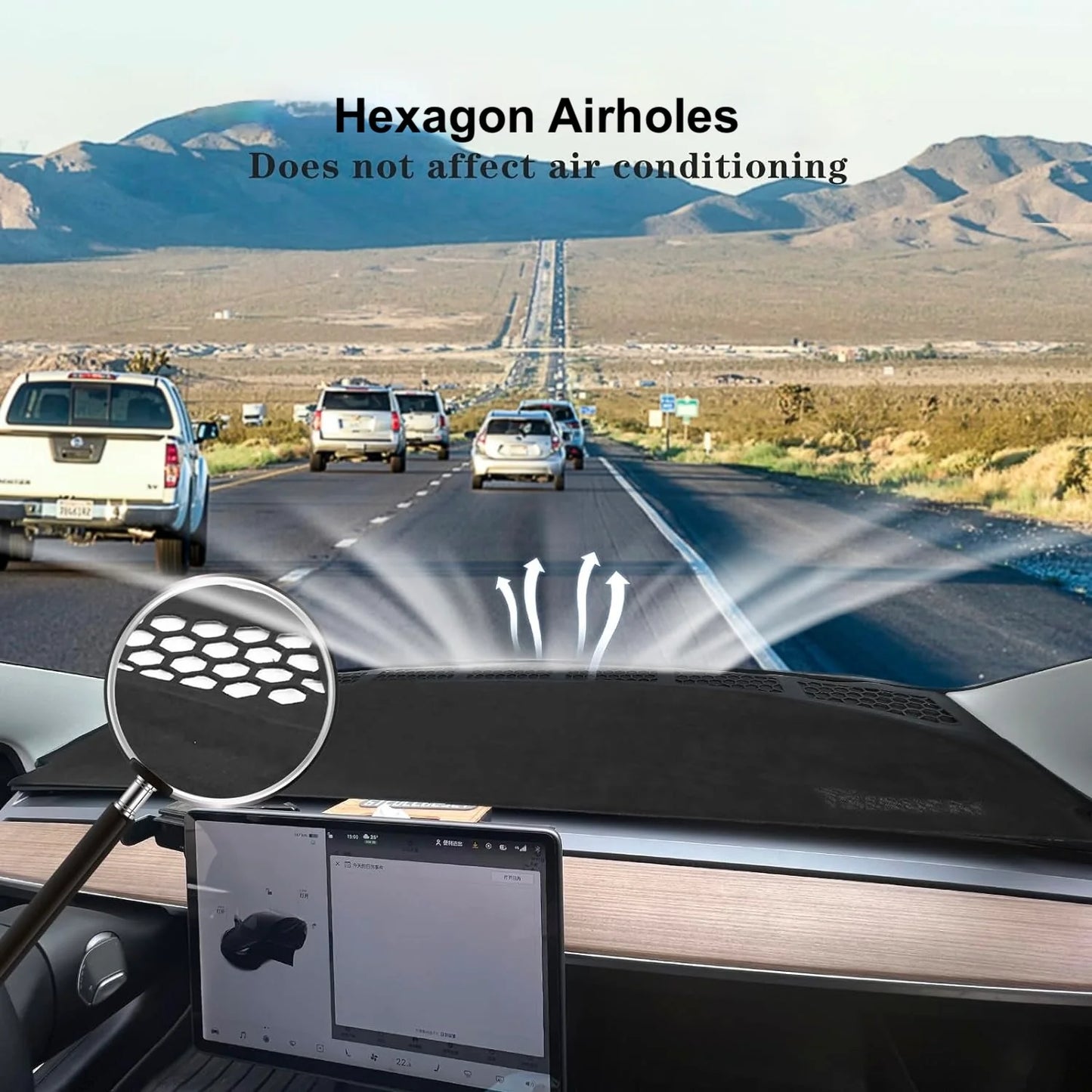 2017–2023 Tesla Model 3 & 2020–2025 Model Y Dashboard & Air Vent Full Cover – Door Panel Matching Dark Grey Alcantara (Non-Slip, Tuck-In Design)