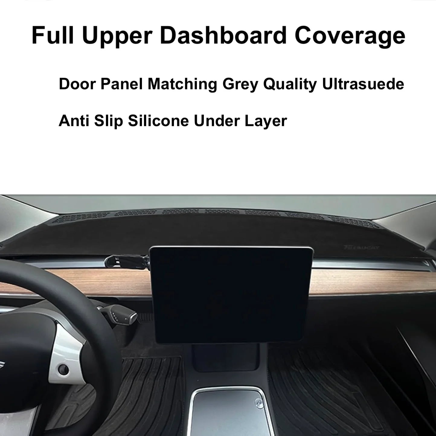 2017–2023 Tesla Model 3 & 2020–2025 Model Y Dashboard & Air Vent Full Cover – Door Panel Matching Dark Grey Alcantara (Non-Slip, Tuck-In Design)
