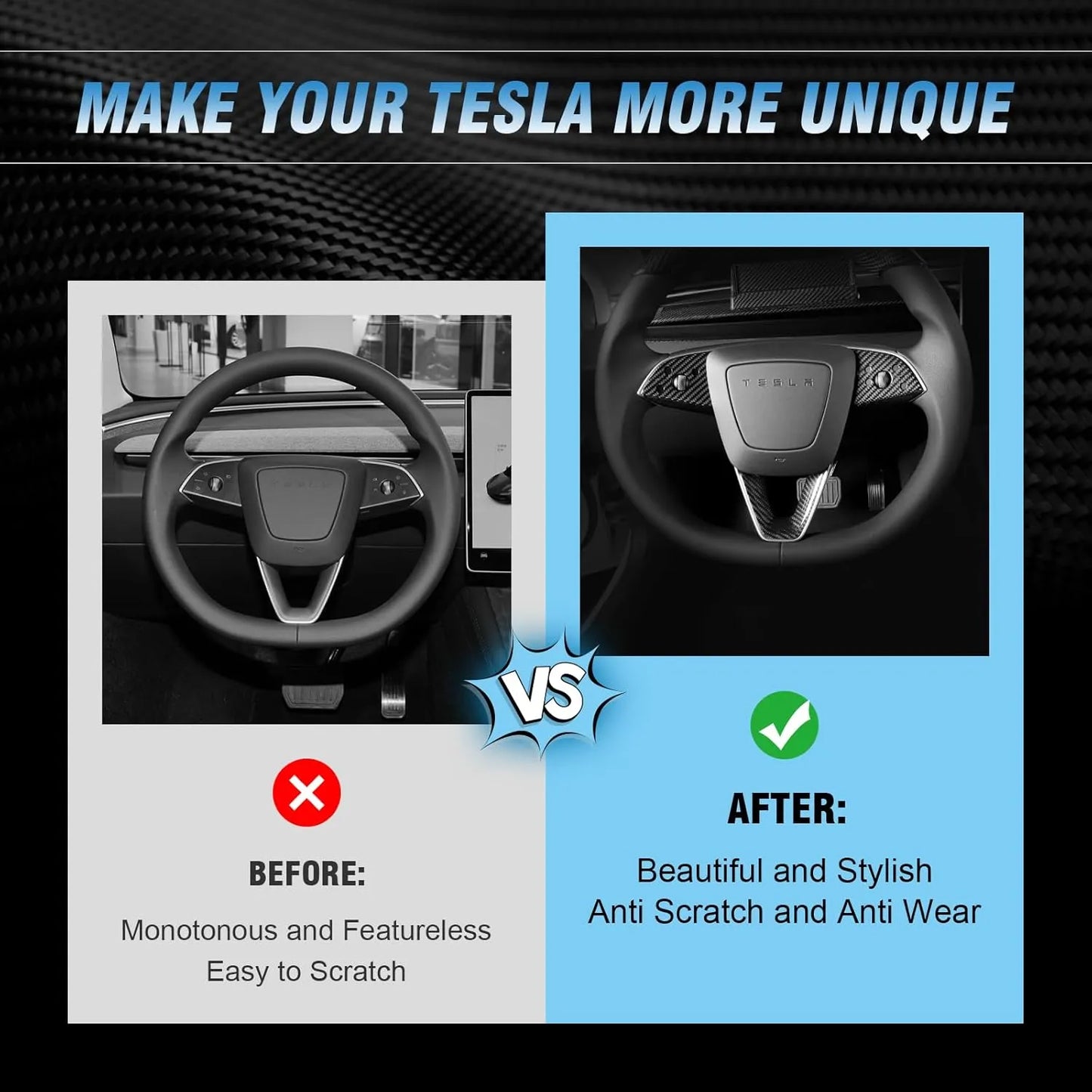 Tesla Model 3/Y Carbon Fiber Steering Wheel Trim – Real 3K Dry Carbon Interior Upgrade