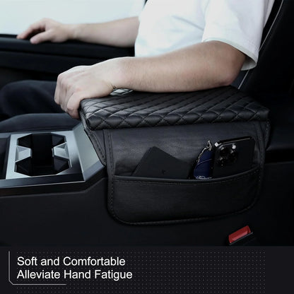 Tesla Cybertruck Padded Center Armrest Cover with Side Storage Pockets – Premium Leather Protector, Custom Fit Interior Accessory | Model Cybertruck