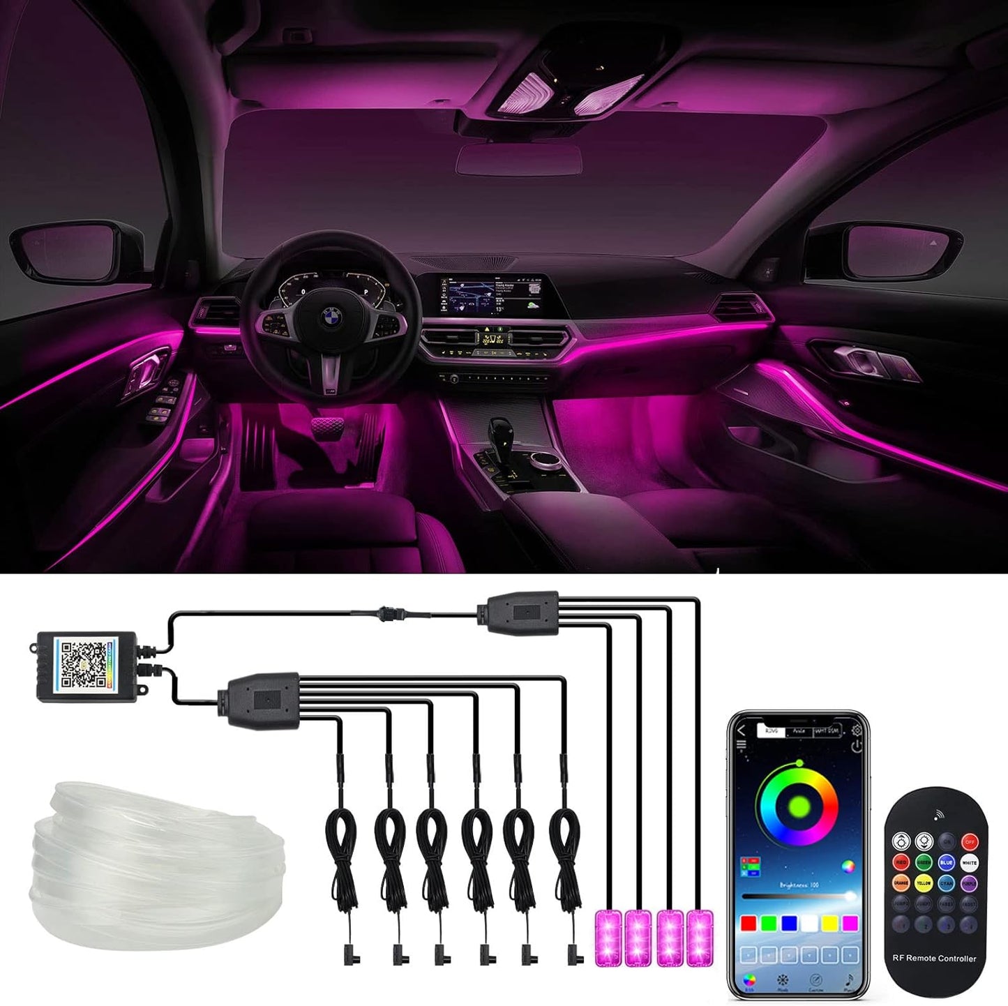 10 in 1 Car Interior Light Kit, Ambient Lighting Kits with 315 inches Fiber Optic, APP Control, Car Accessories Multicolor RGB Neon Car LED Strip Lights with Music Sync Mode and DIY Mode