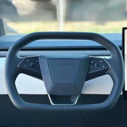 Tesla Cybertruck Steering Wheel Bezel Wrap Kit (3-Piece) – Carbon Fiber Style Vinyl / Gloss PPF Options | Precision Laser-Cut Interior Trim Overlay