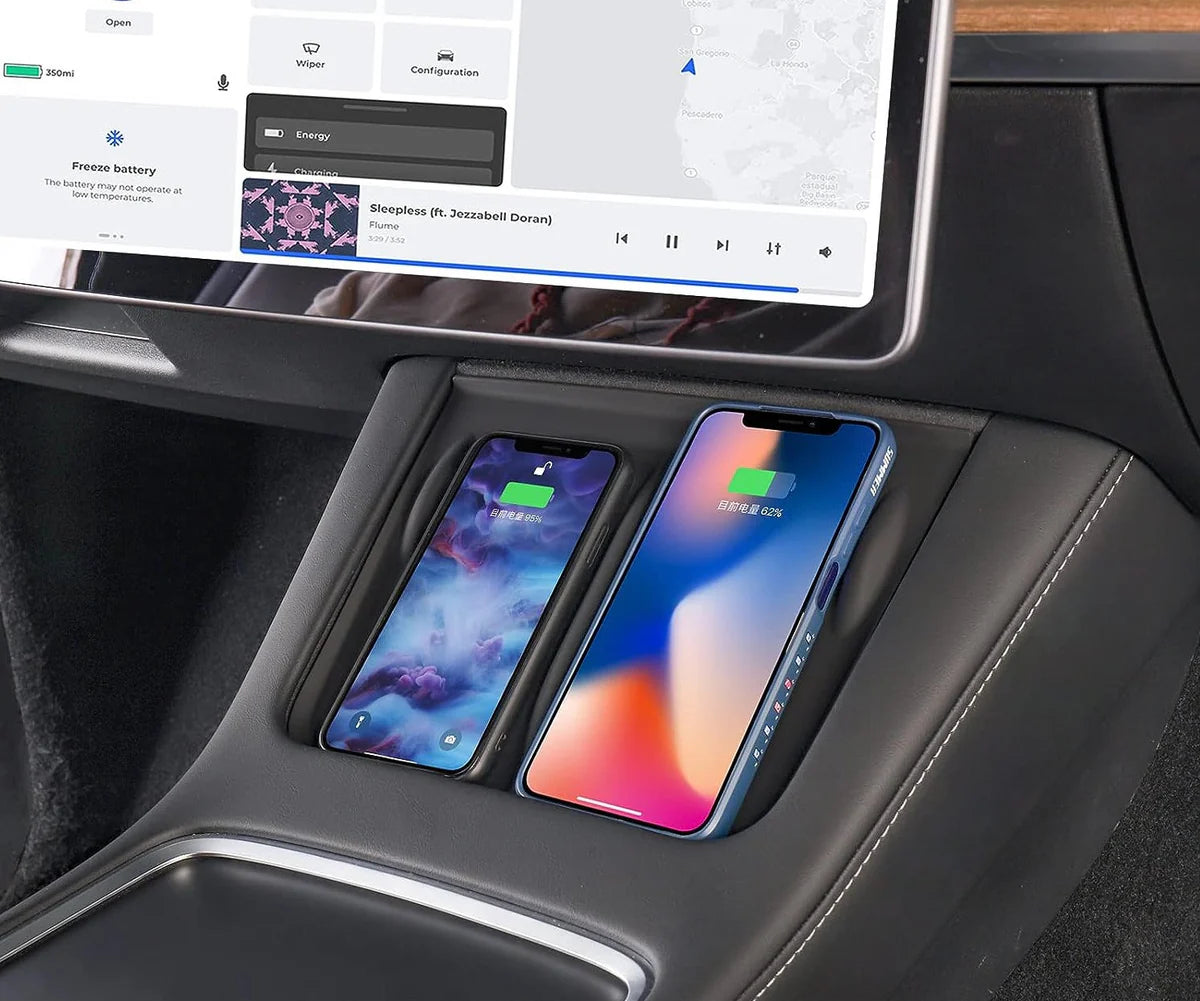 Anti-Slip Silicone Wireless Charging Pad for Tesla Model 3 & Model Y (2021–2023 Refresh Center Console)