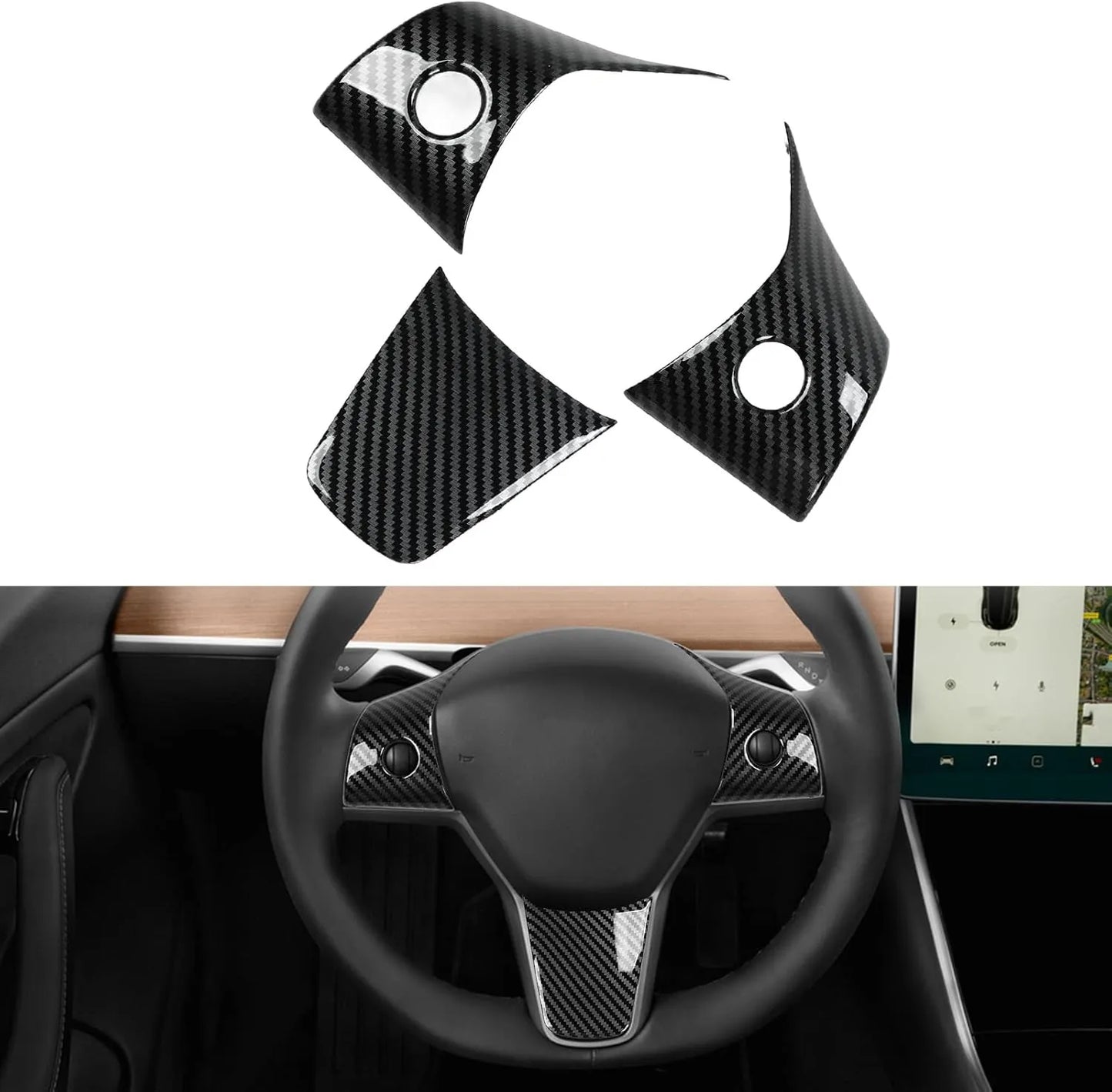 Tesla Model 3/Y Carbon Fiber Steering Wheel Trim – Real 3K Dry Carbon Interior Upgrade