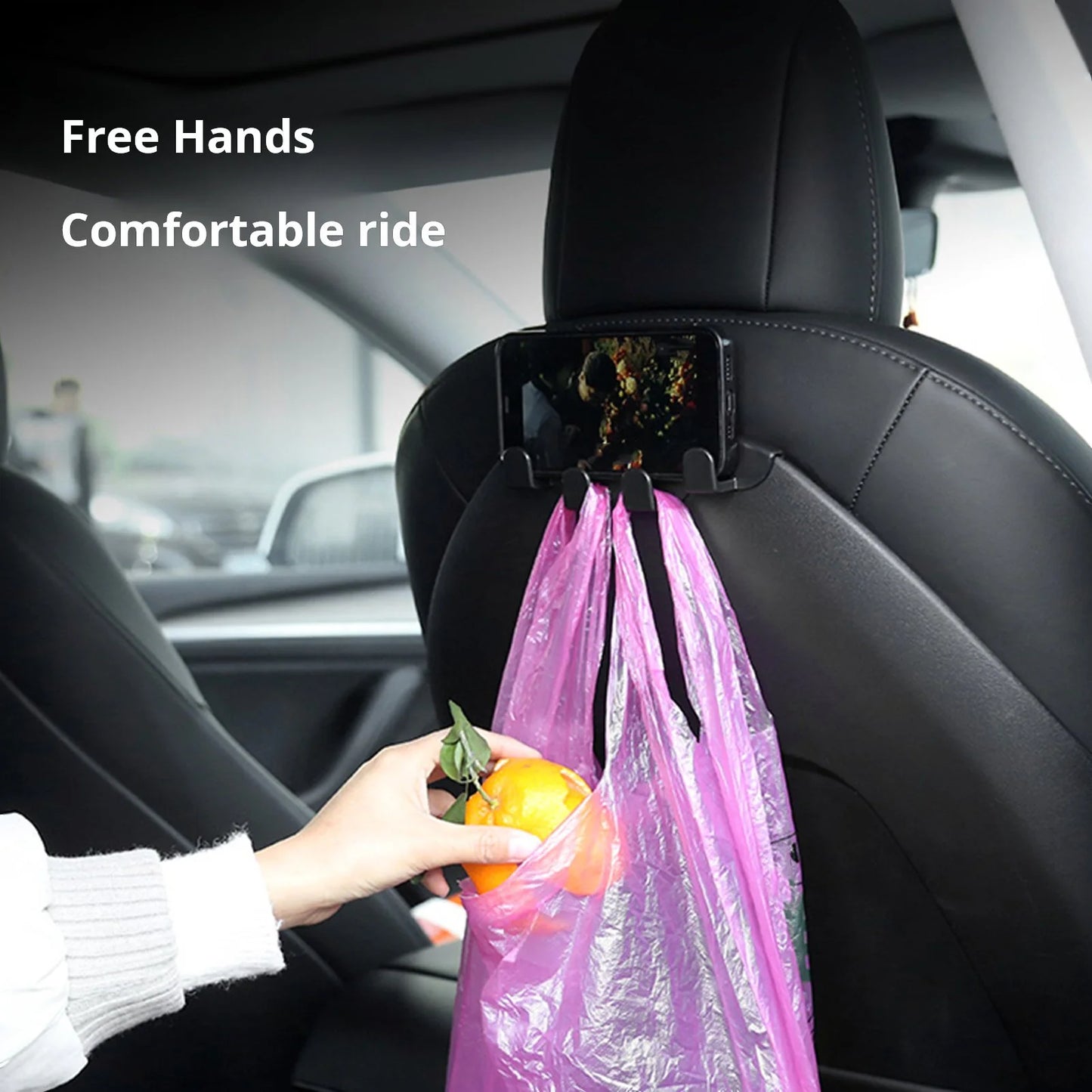 2022–2024 Tesla Model 3 & Model Y Backseat Headrest Storage Hook (Single Piece) – Version 2.0 Snap-On Organizer for Bags, Groceries & Accessories