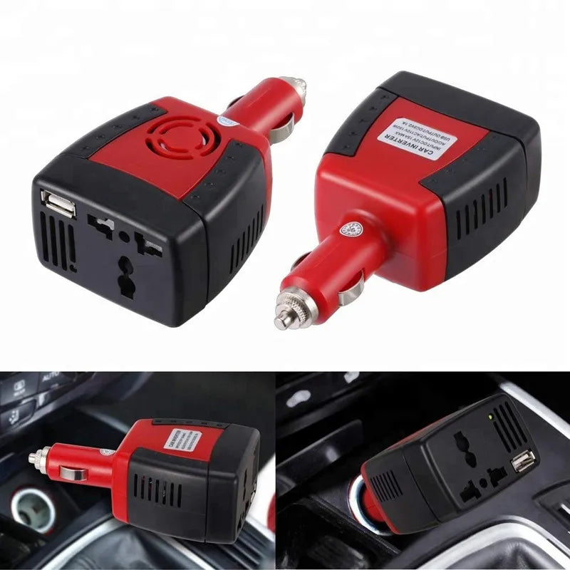 75W/150W 12V To AC 220V 110V Car Power Inverter, A car power inverter converts 12V DC to AC 220V and has multifunctional features including USB charging.