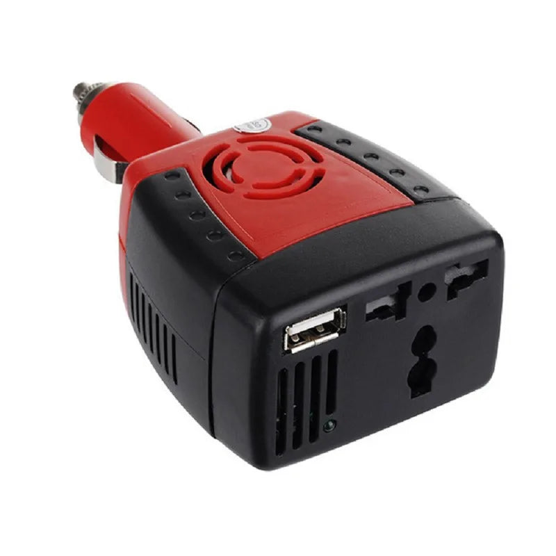 75W/150W 12V To AC 220V 110V Car Power Inverter, A car power inverter and multifunctional charger that converts 12V DC to 220V AC or 110V AC with USB ports.