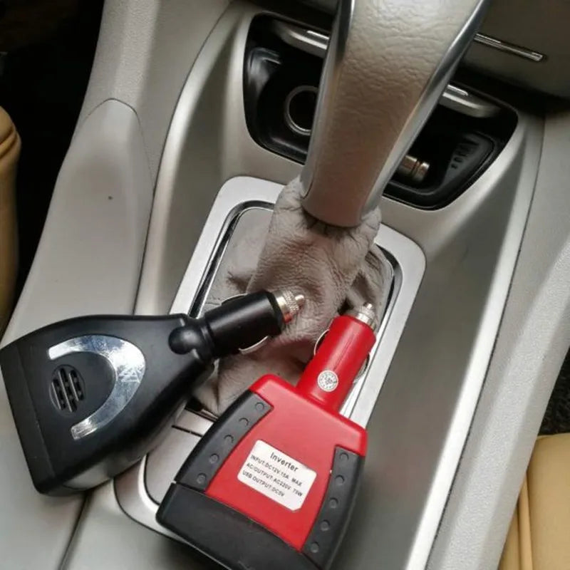 75W/150W 12V To AC 220V 110V Car Power Inverter, A car power inverter and multifunctional charger that converts DC to AC and has USB ports for portable use.