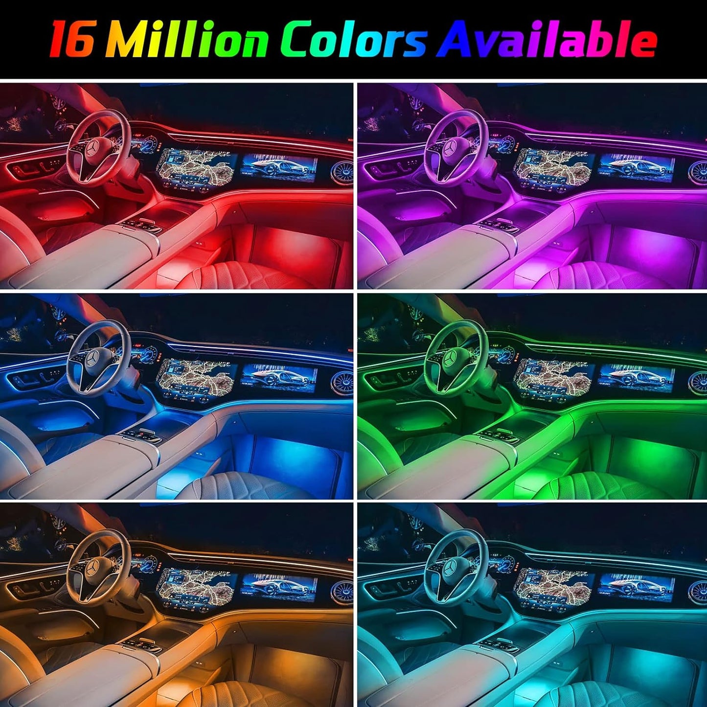 10 in 1 Car Interior Light Kit, Ambient Lighting Kits with 315 inches Fiber Optic, APP Control, Car Accessories Multicolor RGB Neon Car LED Strip Lights with Music Sync Mode and DIY Mode