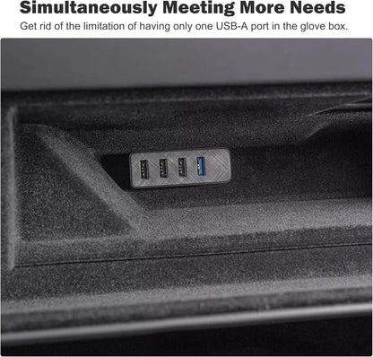 Tesla Glove Box USB Hub for Model 3 ModelY Cybertruck (2017-2025) – 4-Port USB Expansion for Dashcam, Gaming & Music