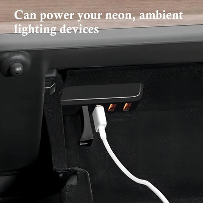 Tesla Glove Box USB Hub for Model 3 ModelY Cybertruck (2017-2025) – 4-Port USB Expansion for Dashcam, Gaming & Music