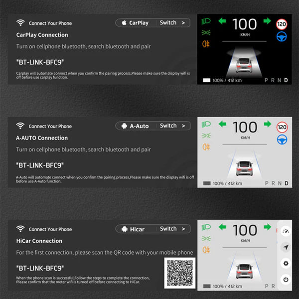 8.8-Inch Touch Screen Instrument Cluster Dashboard Display for Tesla Model 3 Highland (2024+) & Model Y Juniper (2025+) | IPS HD Screen | Wireless CarPlay & Android Auto | Plug & Play Installation