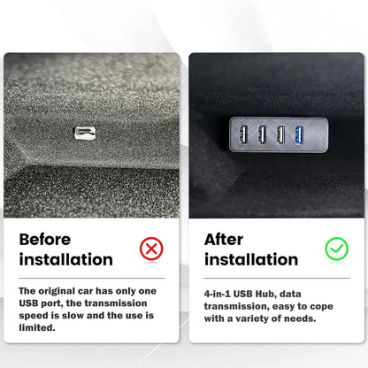 Tesla Glove Box USB Hub for Model 3 ModelY Cybertruck (2017-2025) – 4-Port USB Expansion for Dashcam, Gaming & Music