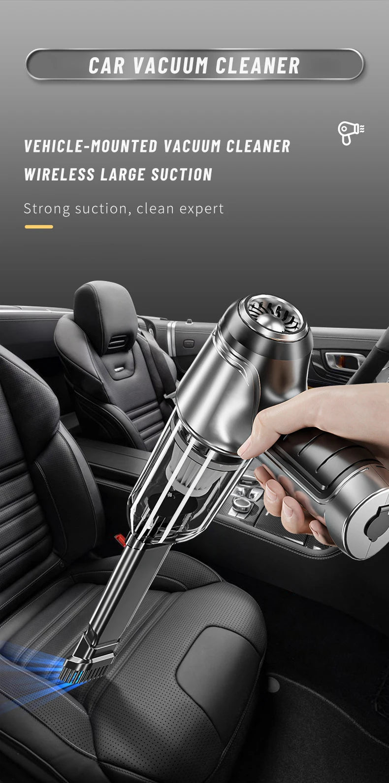 95000Pa 3 in 1 Car Wireless Vacuum Cleaner, A compact vacuum cleaner that provides strong suction and a professional finish, suitable for small spaces.