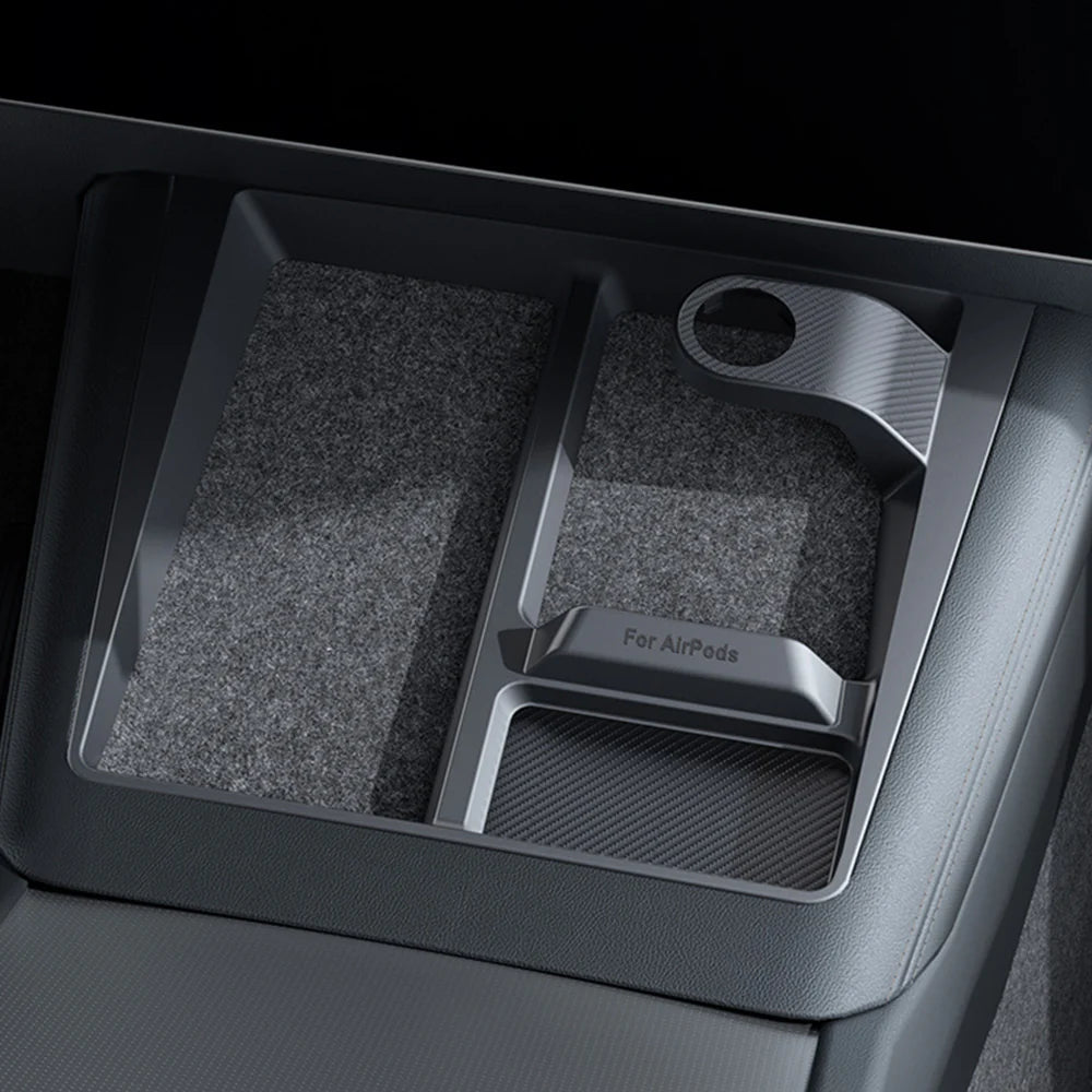 3-in-1 Wireless Charging Center Console Organizer Tray for Tesla Model 3 Highland (2024–2026+) & Tesla Model Y Juniper (2025–2026+) | Anti-Slip Silicone Storage Insert for Phone, Sunglasses & Accessories | Carbon Fiber Texture Interior Upgrade