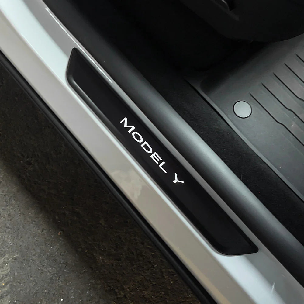 LED Illuminated Door Sill Protector Welcome Pedal for Tesla Model 3 (2017–2026) & Tesla Model Y (2020–2026 Juniper) – Magnetic Sensor, No Wiring, Stainless Steel Scuff Plate Guard