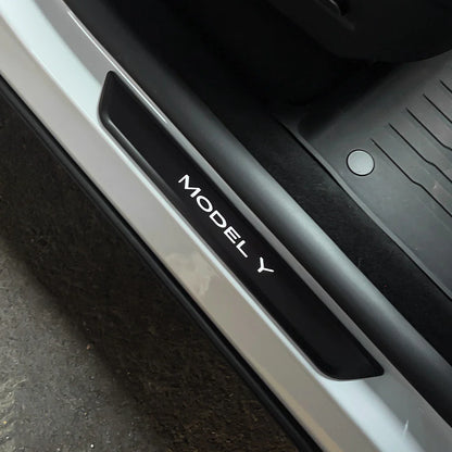 LED Illuminated Door Sill Protector Welcome Pedal for Tesla Model 3 (2017–2026) & Tesla Model Y (2020–2026 Juniper) – Magnetic Sensor, No Wiring, Stainless Steel Scuff Plate Guard