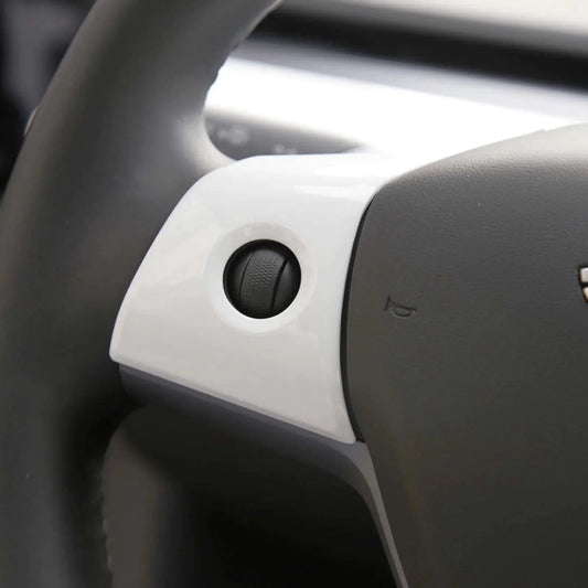 2017–2023 Tesla Model 3 & 2020–2024 Model Y Steering Wheel Overlay Trim (3-Piece Set) – Matte White ABS Interior Cover