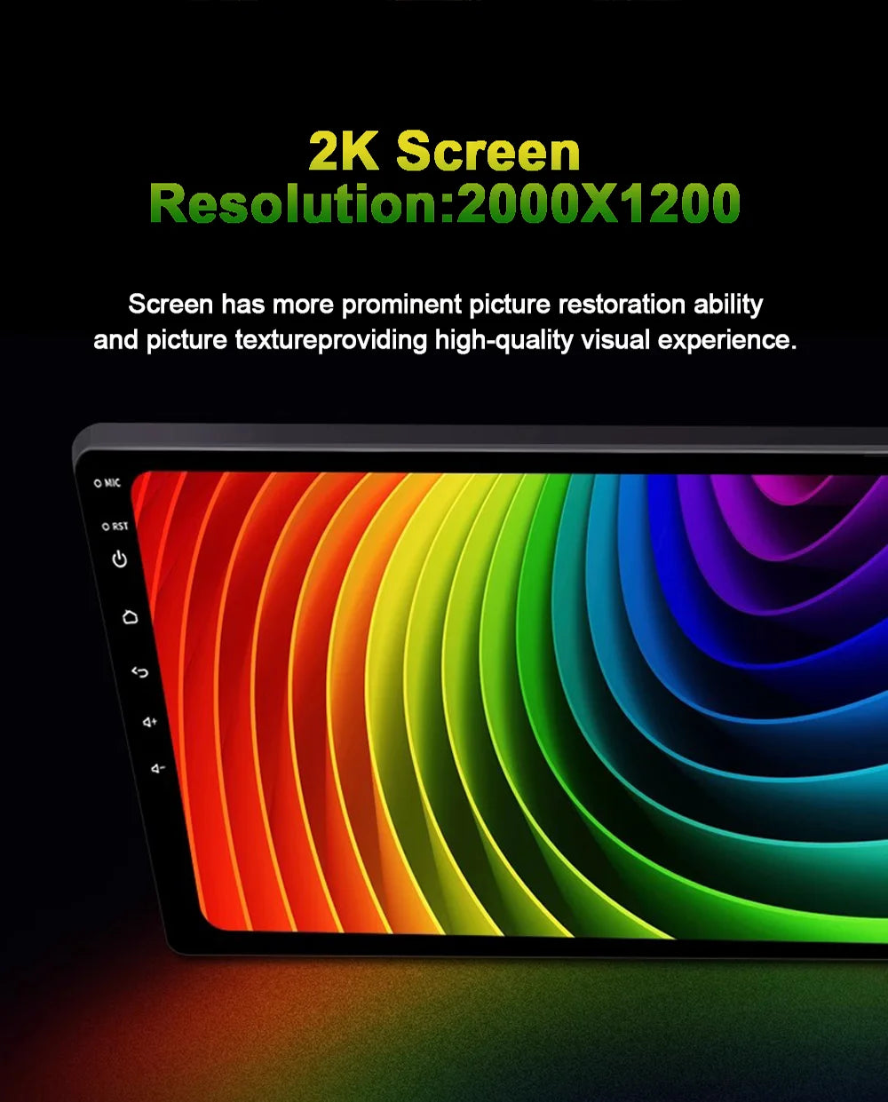 A 2K screen resolution offers a 2000x1200 display for a high-quality visual experience.