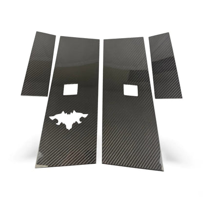 Real Dry Molded Carbon Fiber B & C Pillar Overlay Covers with Cyberbeast Key Card Scanner Cutout for Tesla Cybertruck (4PCS, Gloss / Matte Finish)
