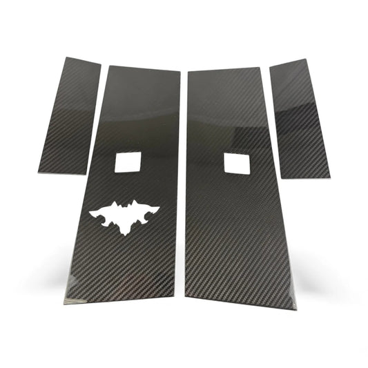 Real Dry Molded Carbon Fiber B & C Pillar Overlay Covers with Cyberbeast Key Card Scanner Cutout for Tesla Cybertruck (4PCS, Gloss / Matte Finish)