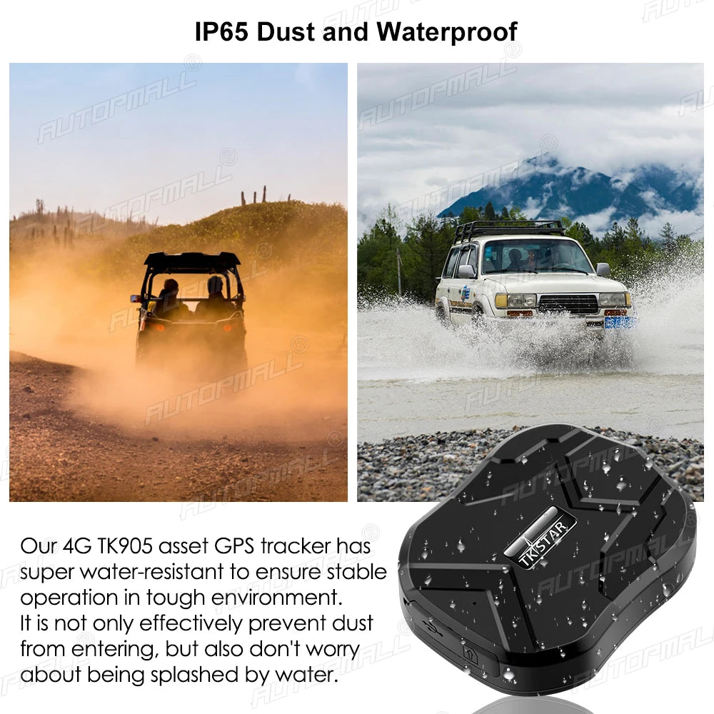 AUTOPMALL Car GPS, Our TK905 asset GPS tracker features IP65 dust and waterproof protection for stable operation in tough environments.