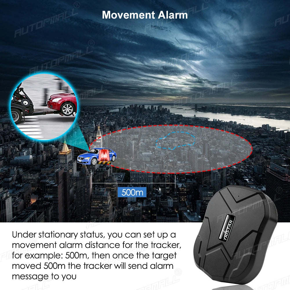 AUTOPMALL Car GPS, The Li-50 Om tracker allows setting a movement alarm distance of 50 Om, sending alerts when the target moves 500m.