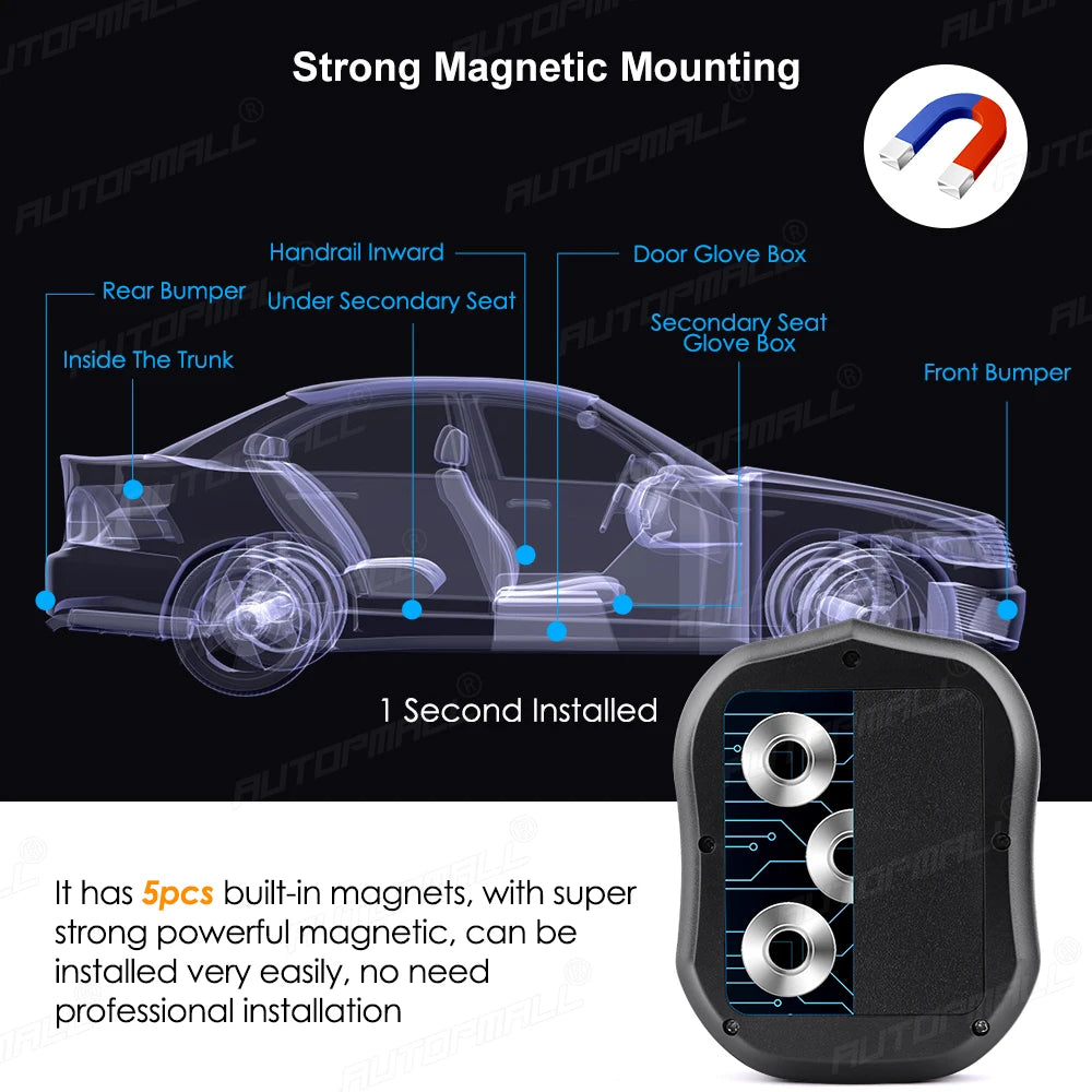 AUTOPMALL Car GPS, The TKSTAR TK905 GPS Tracker features a strong magnetic mounting system for easy installation.