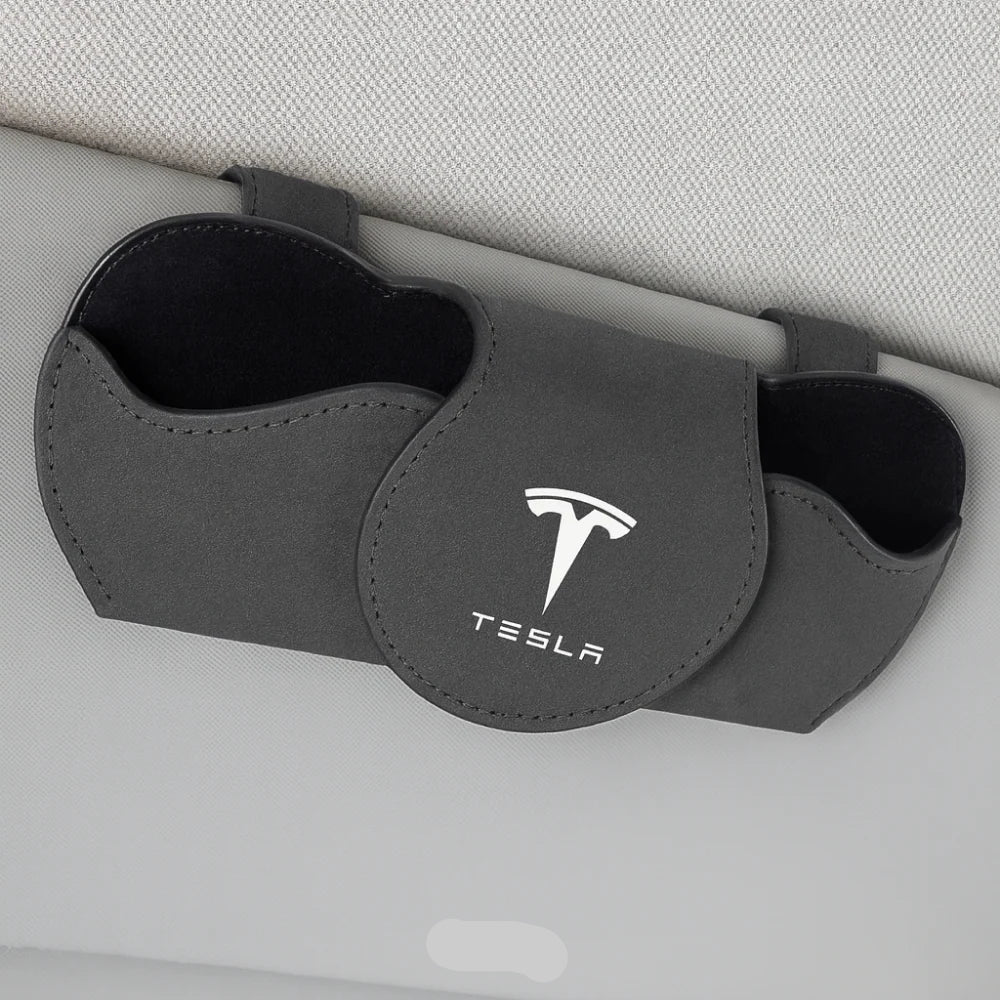 Tesla Glasses Case Holder for Sun Visor – Magnetic Eyewear Organizer with Microfiber Lining, Visor-Mounted Sunglasses Storage for Tesla Interior Accessories
