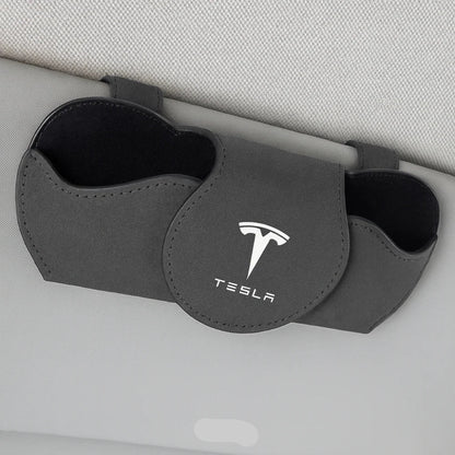 Tesla Glasses Case Holder for Sun Visor – Magnetic Eyewear Organizer with Microfiber Lining, Visor-Mounted Sunglasses Storage for Tesla Interior Accessories