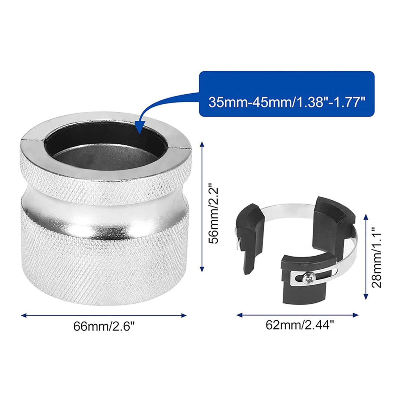 Adjustable fork seal driver tool for motorcycle fork maintenance, suitable for sizes 33-54mm.