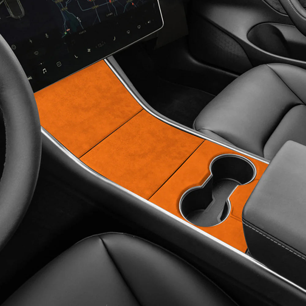 Premium Real Alcantara Center Console Wrap Cover for 2017–2020 Tesla Model 3 Interior – Custom Suede Console Protector Kit with Anti-Fingerprint Matte Finish
