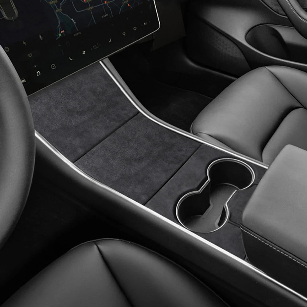 Premium Real Alcantara Center Console Wrap Cover for 2017–2020 Tesla Model 3 Interior – Custom Suede Console Protector Kit with Anti-Fingerprint Matte Finish