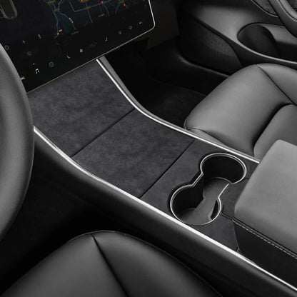 Premium Real Alcantara Center Console Wrap Cover for 2017–2020 Tesla Model 3 Interior – Custom Suede Console Protector Kit with Anti-Fingerprint Matte Finish