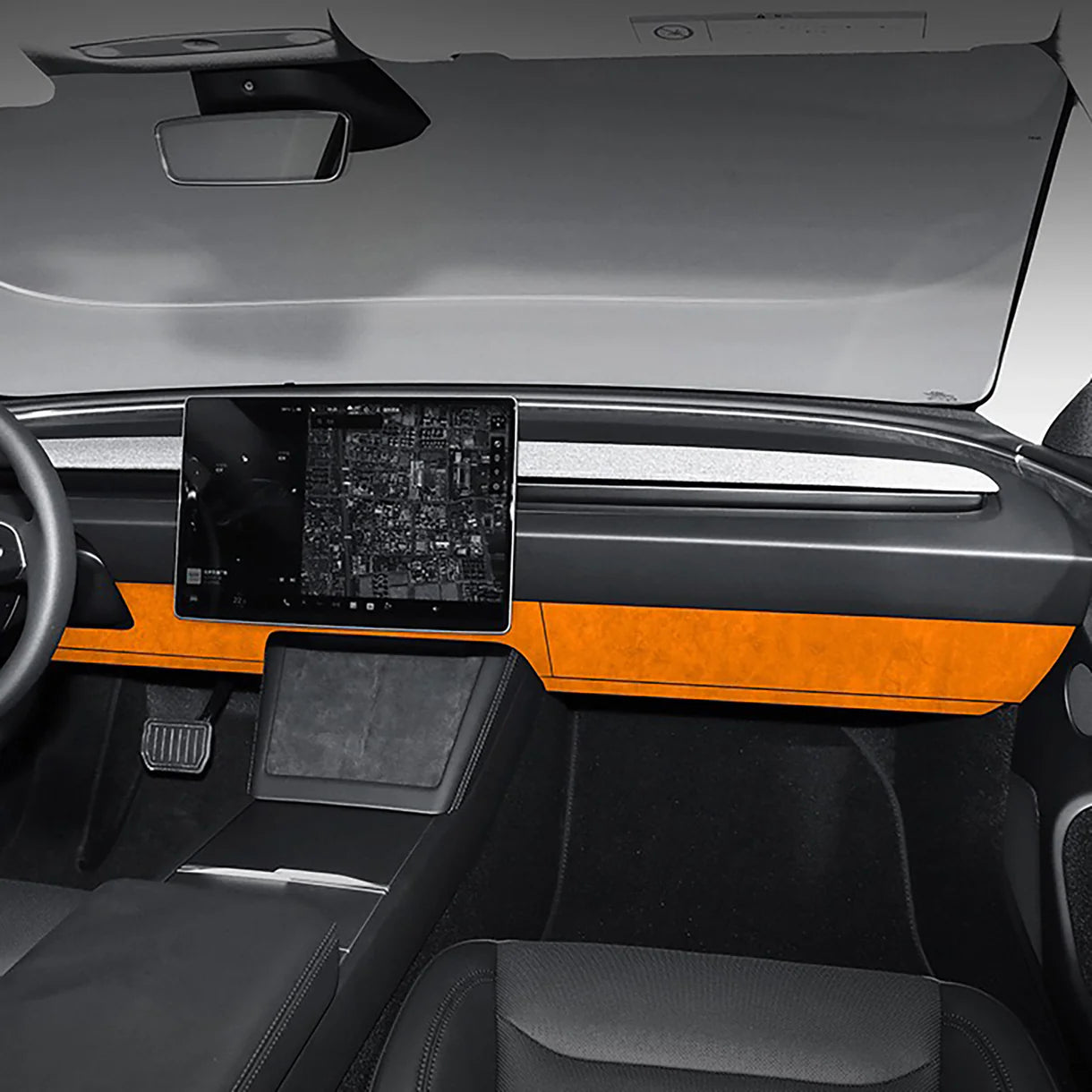 Tesla Alcantara Knee Bolster Panel & Glove Box Wraps for 2024+ Tesla Model 3 Highland & 2025+ Tesla Model Y Juniper (4PCS) – Premium Suede Interior Trim Covers with OEM Fit
