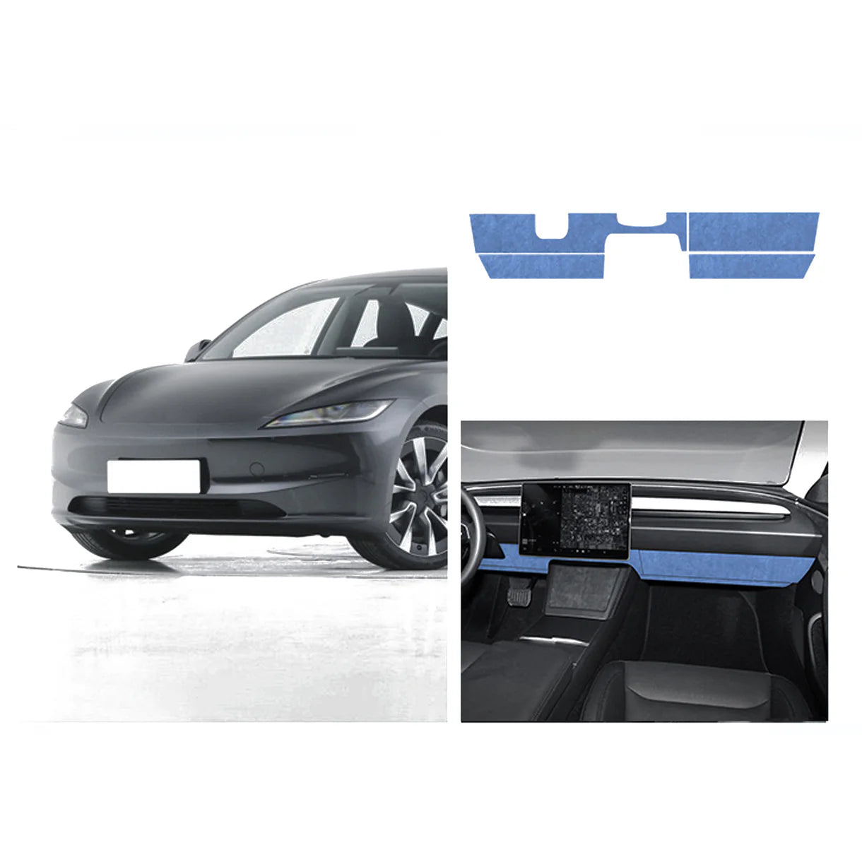 Tesla Alcantara Knee Bolster Panel & Glove Box Wraps for 2024+ Tesla Model 3 Highland & 2025+ Tesla Model Y Juniper (4PCS) – Premium Suede Interior Trim Covers with OEM Fit