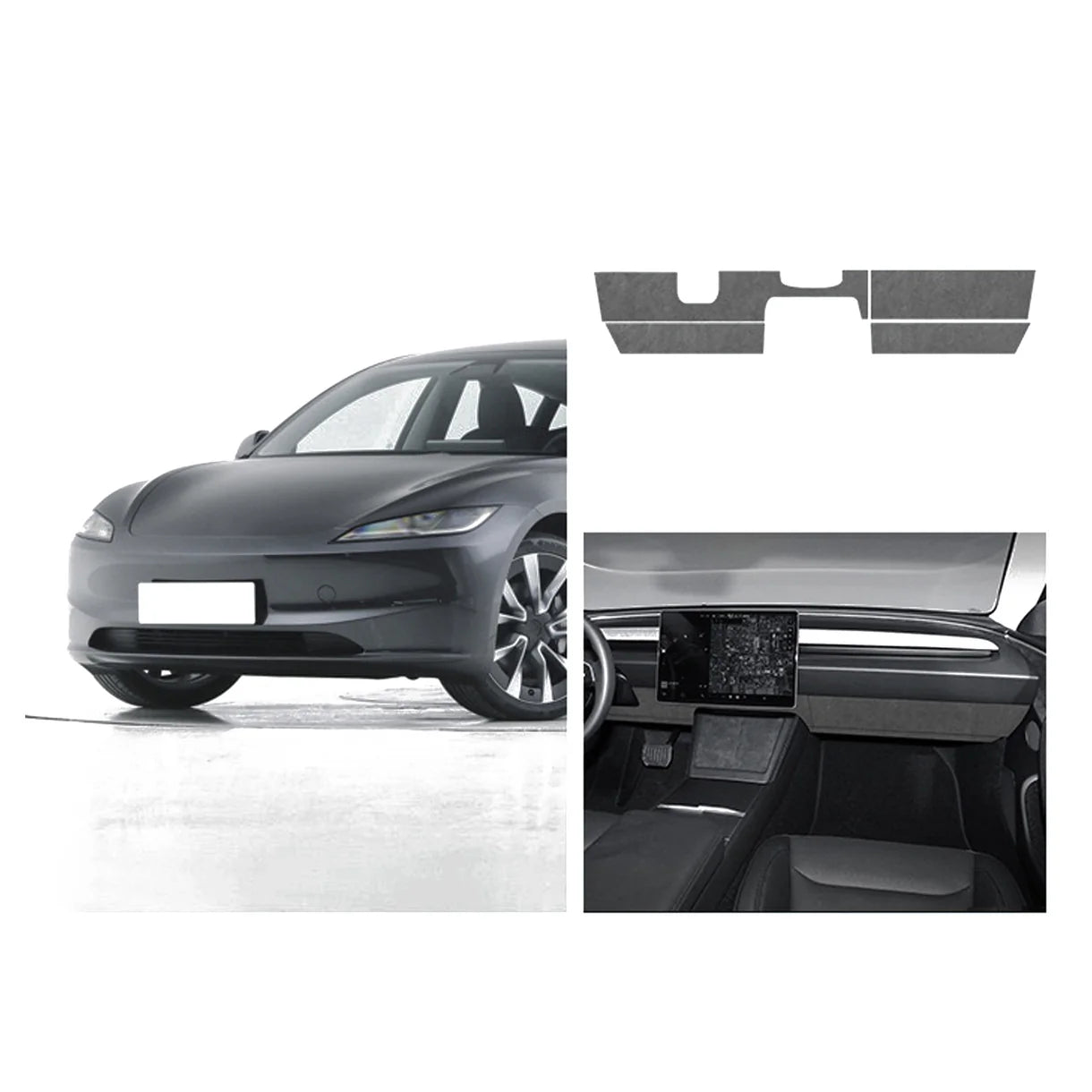 Tesla Alcantara Knee Bolster Panel & Glove Box Wraps for 2024+ Tesla Model 3 Highland & 2025+ Tesla Model Y Juniper (4PCS) – Premium Suede Interior Trim Covers with OEM Fit