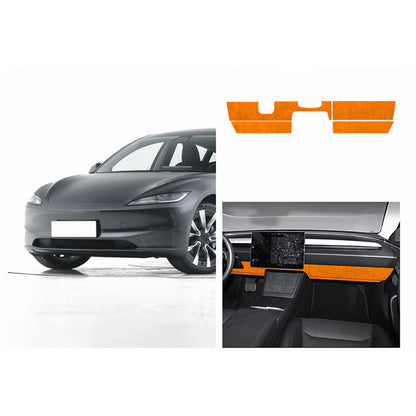 Tesla Alcantara Knee Bolster Panel & Glove Box Wraps for 2024+ Tesla Model 3 Highland & 2025+ Tesla Model Y Juniper (4PCS) – Premium Suede Interior Trim Covers with OEM Fit