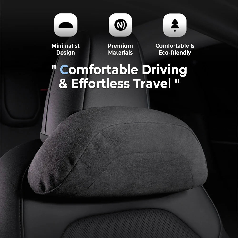 Alcantara Memory Foam Headrest & Lumbar Support Pillow Set for Tesla Model 3 / Model Y / Model S / Model X / Cybertruck – Ergonomic Neck & Back Cushion, Adjustable Strap, OEM-Style Interior Upgrade