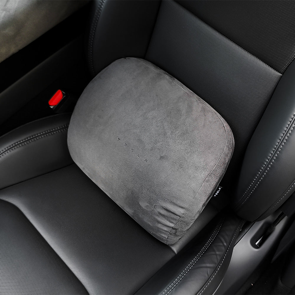 Alcantara Memory Foam Headrest & Lumbar Support Pillow Set for Tesla Model 3 / Model Y / Model S / Model X / Cybertruck – Ergonomic Neck & Back Cushion, Adjustable Strap, OEM-Style Interior Upgrade