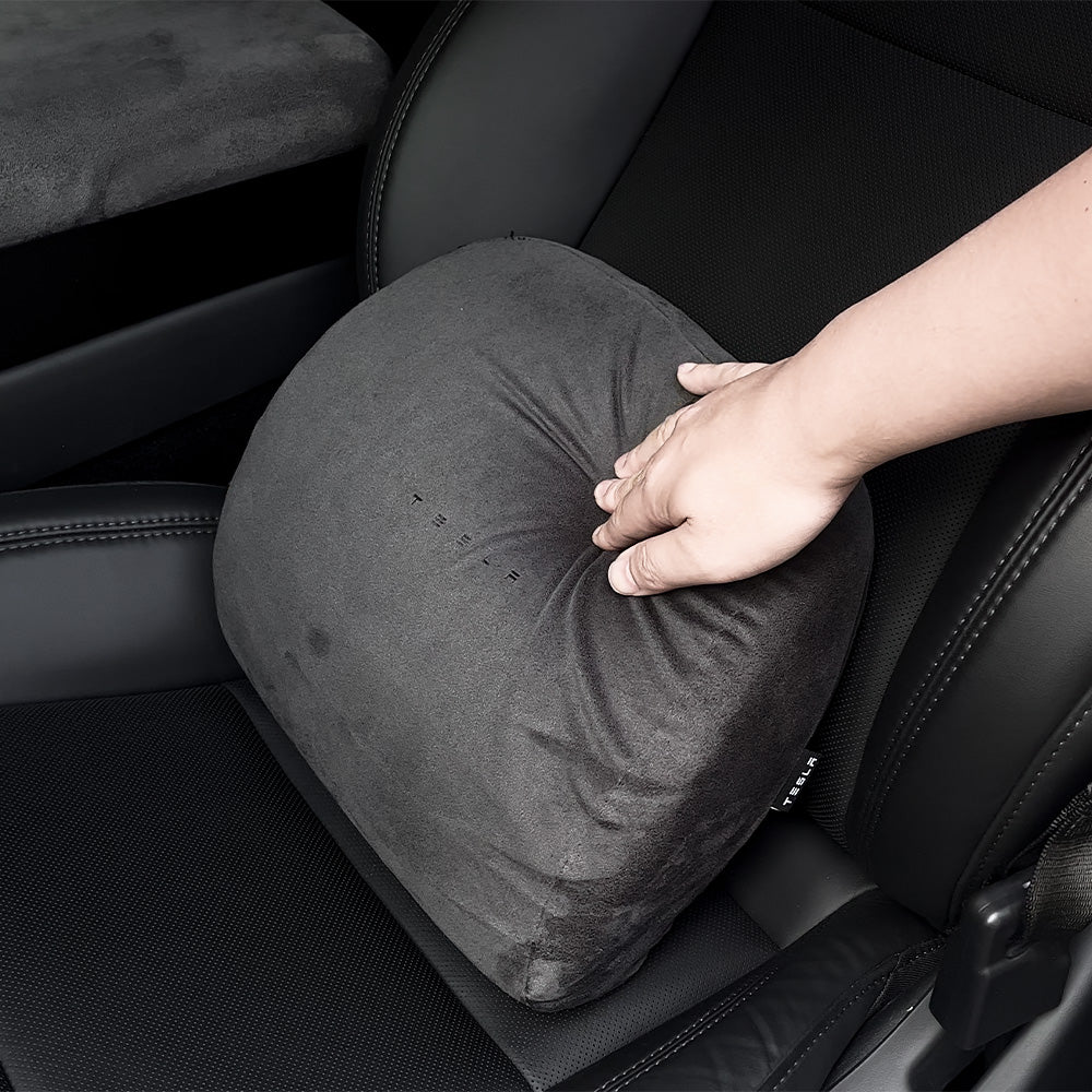 Alcantara Memory Foam Headrest & Lumbar Support Pillow Set for Tesla Model 3 / Model Y / Model S / Model X / Cybertruck – Ergonomic Neck & Back Cushion, Adjustable Strap, OEM-Style Interior Upgrade