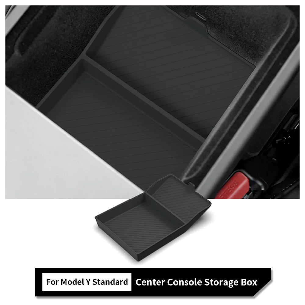 2026+ Tesla Model Y Juniper Standard Armrest Box Silicone Bottom Pad | Custom-Fit Center Console Organizer Anti-Slip Storage Insert Tray | Noise-Reducing Waterproof Console Liner Accessory