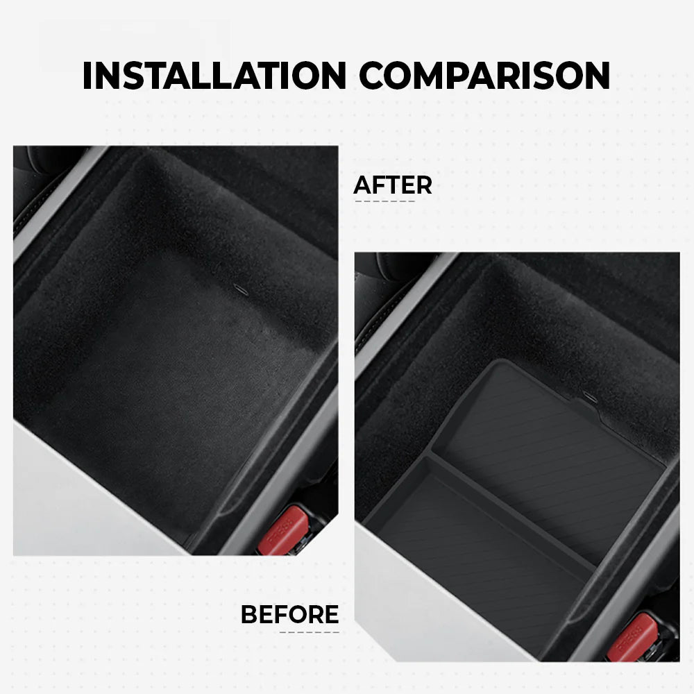 2026+ Tesla Model Y Juniper Standard Armrest Box Silicone Bottom Pad | Custom-Fit Center Console Organizer Anti-Slip Storage Insert Tray | Noise-Reducing Waterproof Console Liner Accessory