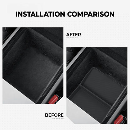 2026+ Tesla Model Y Juniper Standard Armrest Box Silicone Bottom Pad | Custom-Fit Center Console Organizer Anti-Slip Storage Insert Tray | Noise-Reducing Waterproof Console Liner Accessory