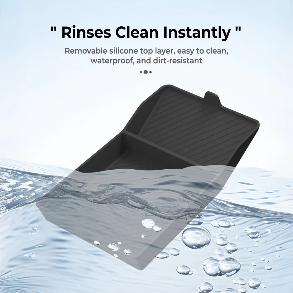 2026+ Tesla Model Y Juniper Standard Armrest Box Silicone Bottom Pad | Custom-Fit Center Console Organizer Anti-Slip Storage Insert Tray | Noise-Reducing Waterproof Console Liner Accessory