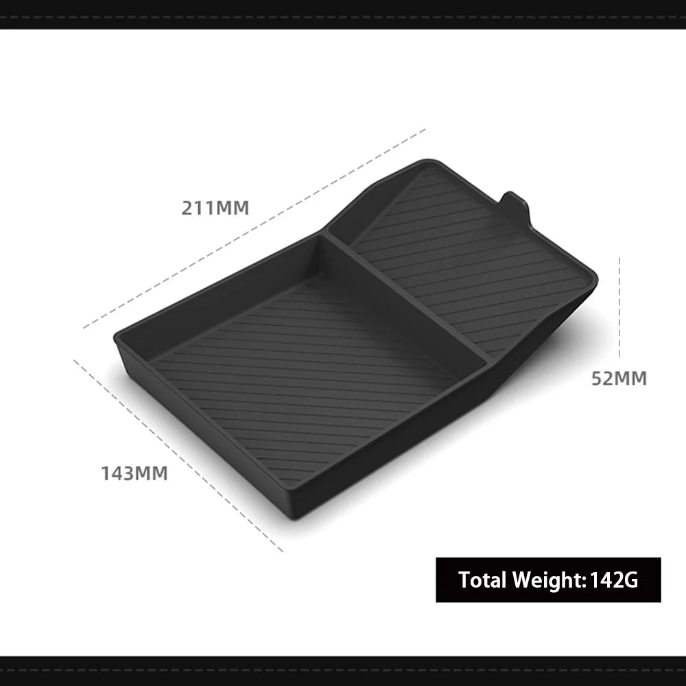 2026+ Tesla Model Y Juniper Standard Armrest Box Silicone Bottom Pad | Custom-Fit Center Console Organizer Anti-Slip Storage Insert Tray | Noise-Reducing Waterproof Console Liner Accessory